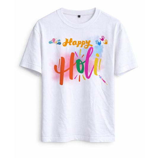 Men’s 100% Cotton Half White T-Shirt – Holi Special Edition
